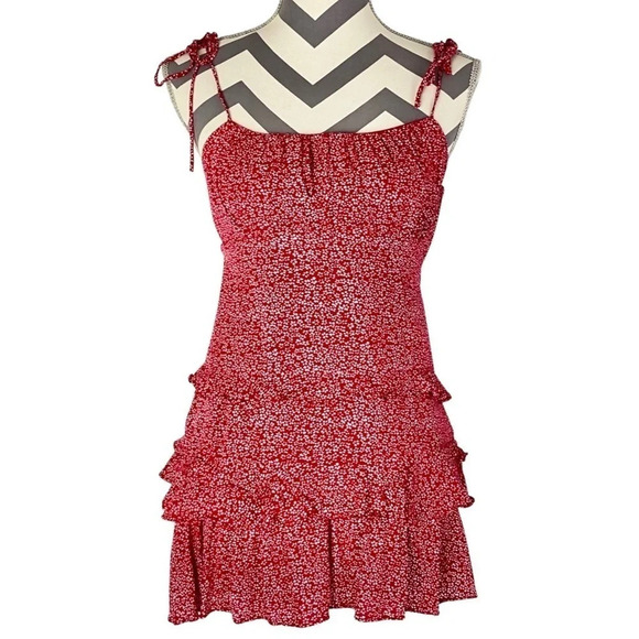 Sundae Muse Carter Dress Womens Size 2 - 4 XS Red Ruffle Mini Tie Shoulder - Picture 3 of 16
